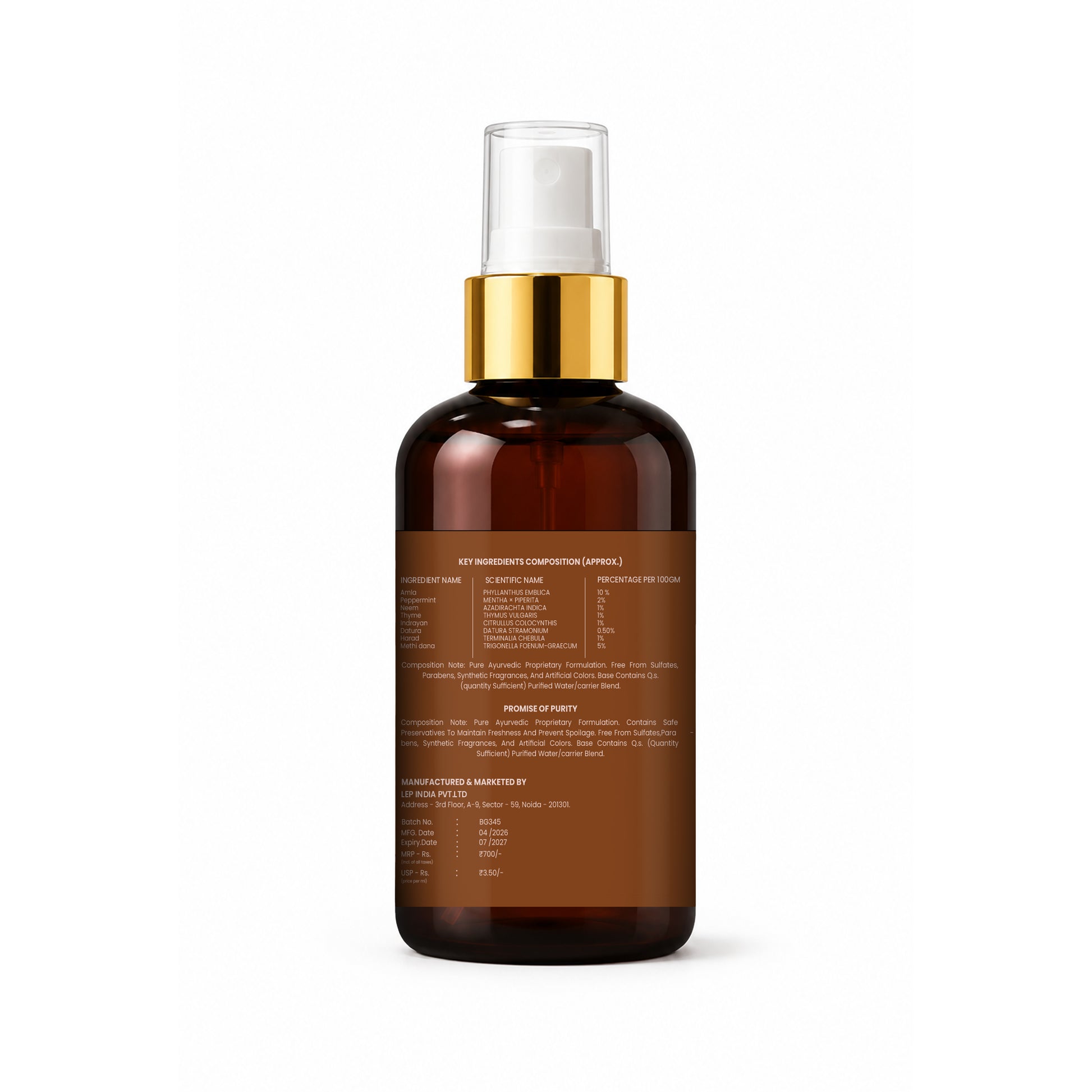 Kesh Sneha hair growth toner ingredient's details 