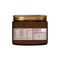Brown jar with gold lid on a white background  with hair mask nutrition value and Mrp details