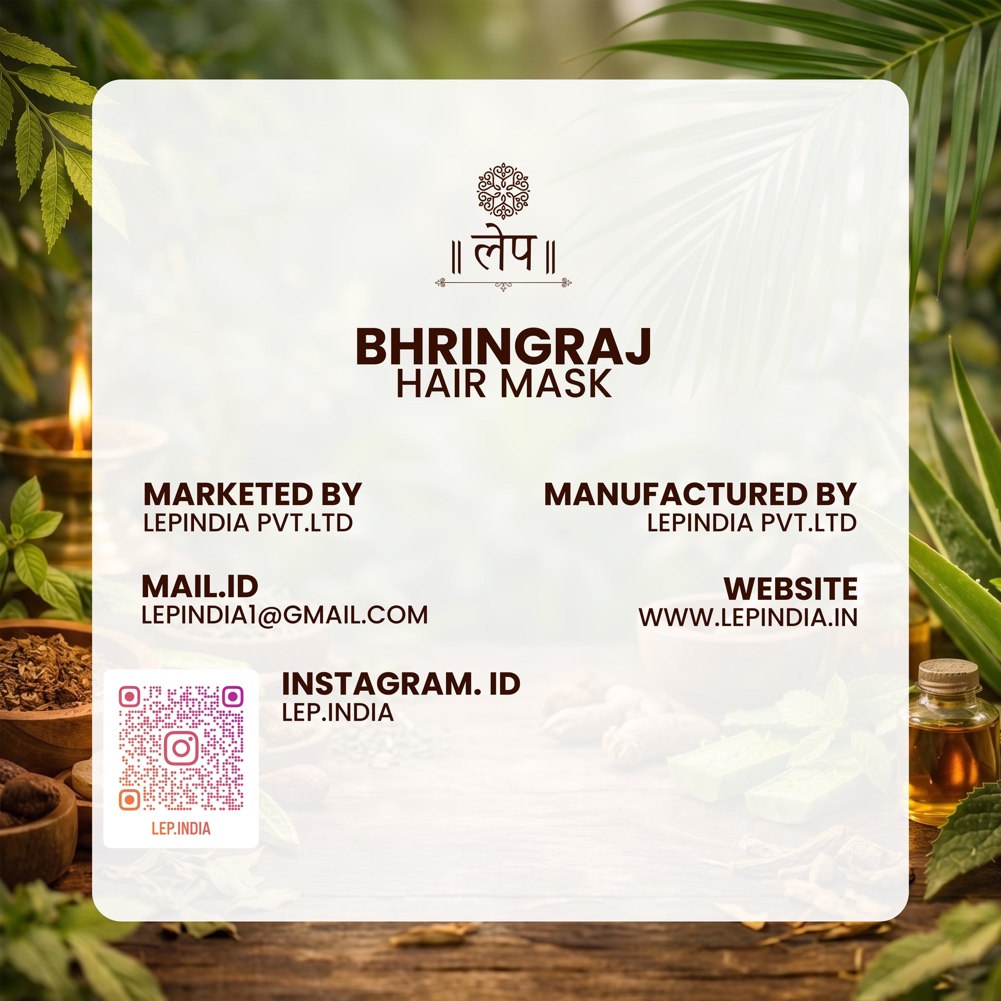 Bhringraj hair mask packaging with brand details on a natural background