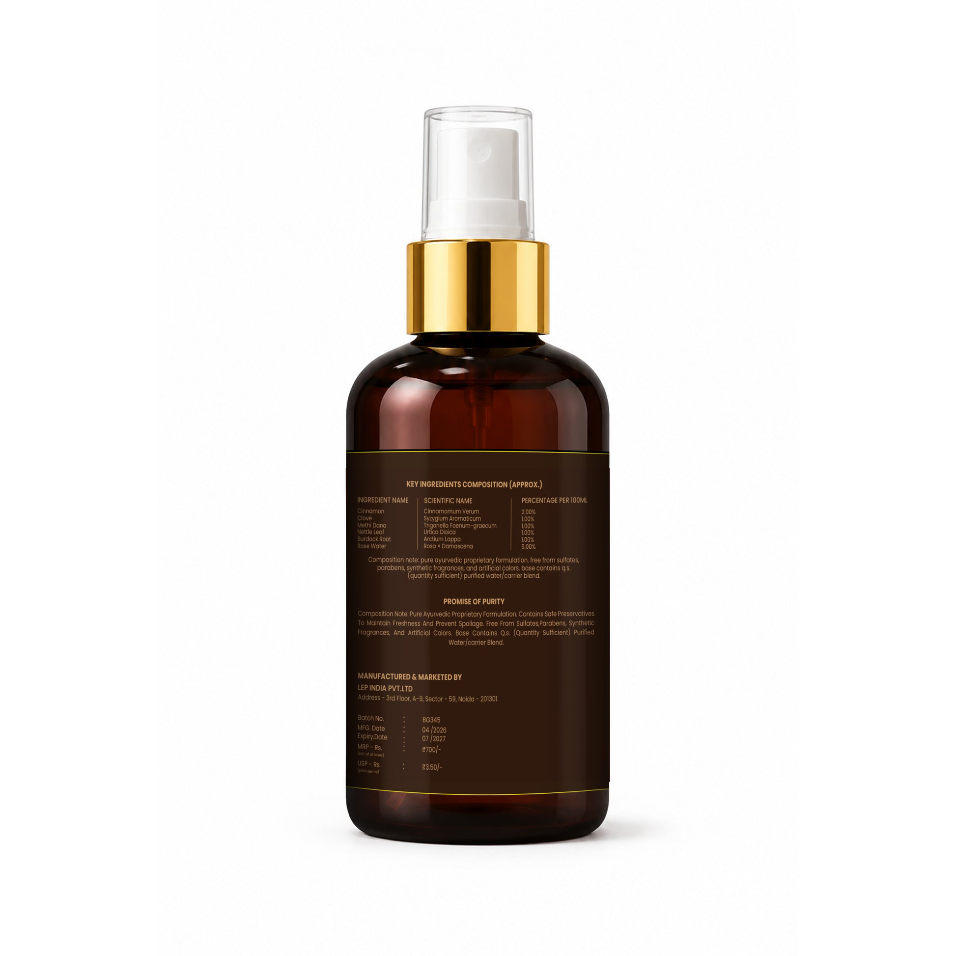 kesh neer hair growth toner bottle with gold cap on a white background