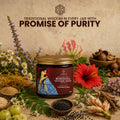 Jar of Bhringraj Sesame Seed with natural elements and text on a textured background