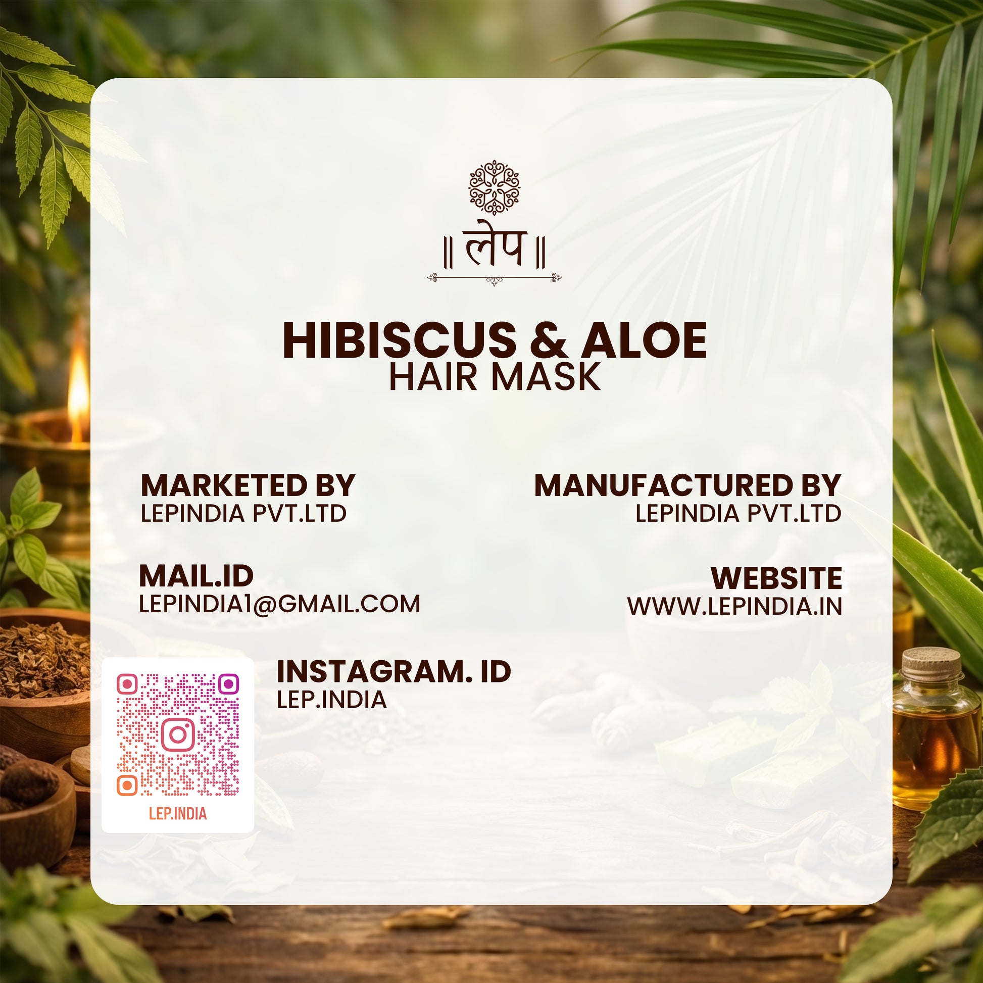Hibiscus & Aloe Hair Mask packaging with brand details on a natural background