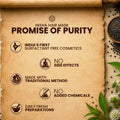 Promotional graphic for Heena Hair Mask with text about its benefits on a brown paper background.