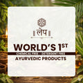 Advertisement for 'Lep' ayurvedic products with text 'World's 1st Chemical Free, Detergent Free Ayurvedic Products' on a white background.